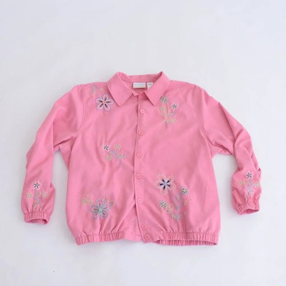 Vintage Alfred Dunner Pink Embroidered Floral Button Up Lightweight Jacket 18W - Picture 1 of 13